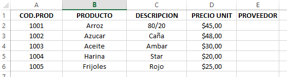 Lista-de-productos-en-la-Hoja-Excel-PRODUCTOS.png Lista de productos en la Hoja Excel PRODUCTOS Sistema de Facturacion