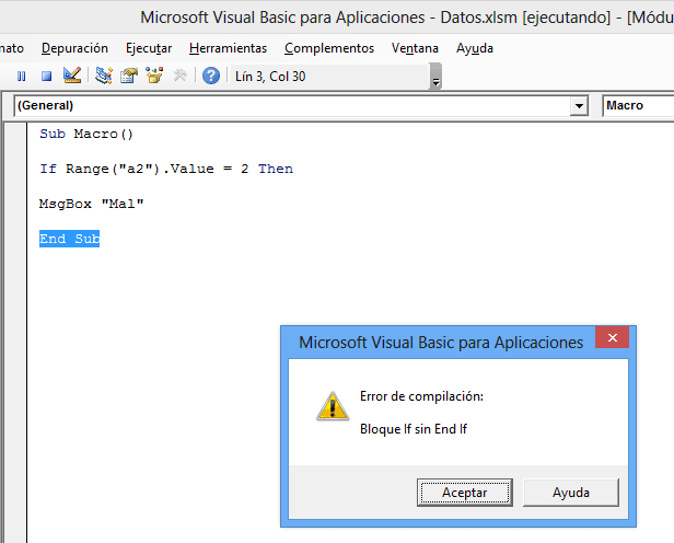 Error de código Errores de Macros