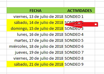 Resaltar fines de semana Resaltar fines de semana