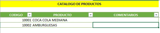 Hoja Productos Hoja Productos