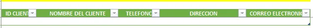 Tabla de Lista de Clientes Hoja Clientes