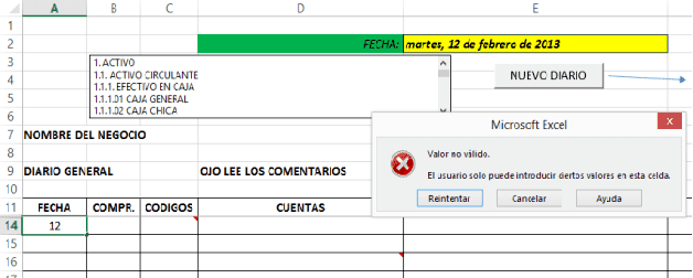 Valor no valido Validando Datos