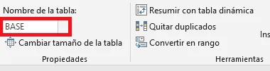 Nombre de la Tabla Stock de Inventario