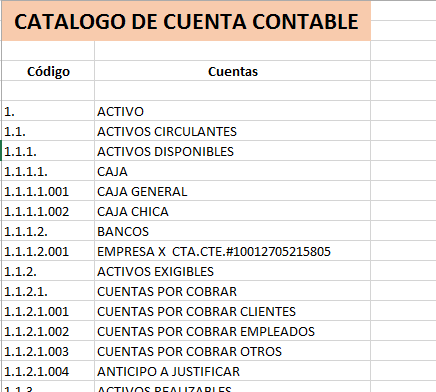 Catalogo de Cuentas en Excel Contabilidad en excel7