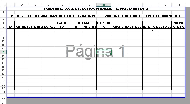 Hoja Costo Comercial.png Facturacion e inventario en Excel