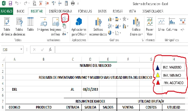 Facturación e inventario en Excel