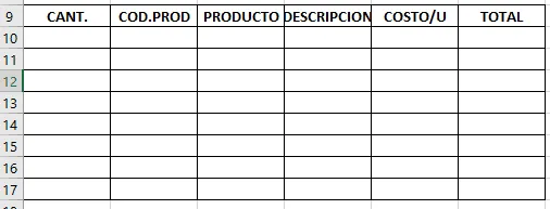 Espacios para facturar compras Hoja compra de tu App FI