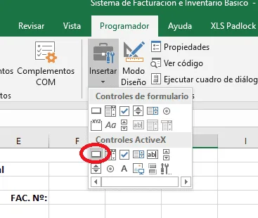 Insertando boton control ActiveX Hoja compra de tu App FI
