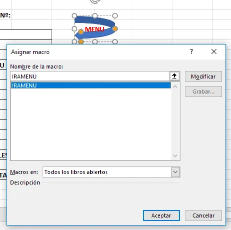Asignando macro al boton Menu Codigos Menu de tu APP Fi