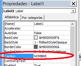 Propiedades de Etiqueta Caption Creando un UserForm