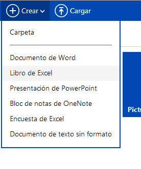 Menu Crear Como abrir un nuevo Libro Excel en OneDrive