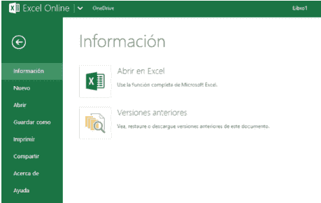 Pestaña Archivo Como trabajar en Excel Online