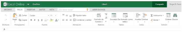 Pestaña Inicio Como trabajar en Excel Online