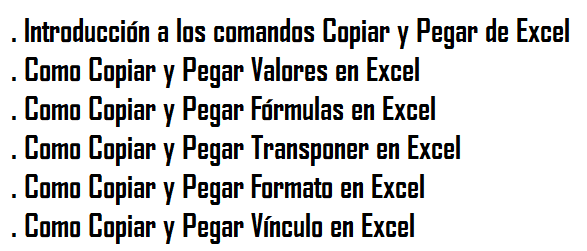 Temas a compartir Copiar y Pegar en Excel