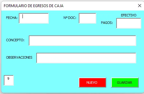 Formulario de Egreso de caja Formulario de Egreso de caja Control de caja