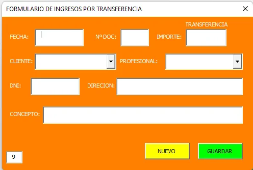 Formulario de Ingreso por transferencia Formulario de Ingreso por transferencia Control de caja