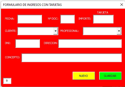 Formulario de ingreso pagos con tarjeta Formulario de ingreso pagos con tarjeta Control de caja