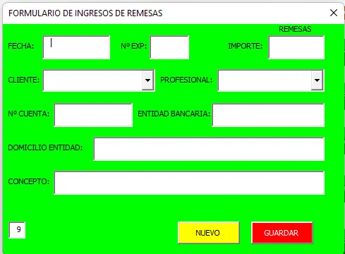Formulario de ingresos por remesas Formulario de ingresos por remesas Control de caja