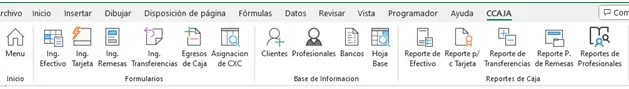 Pestaña CCAJA Plantilla Control de Caja