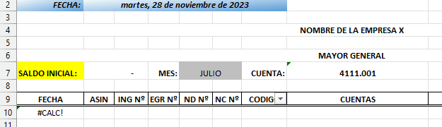 Estructura del Libro mayor mensual Contabilidad en excel5