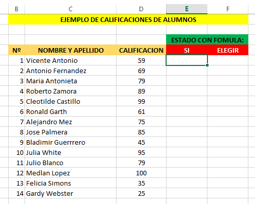 Tabla de Datos Formula Excel ELEGIR Función ELEGIR