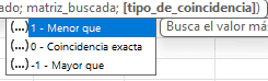Tipo de Coincidencia Funcion Coincidir