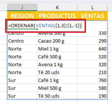 Ejemplo doble criterio con la Funcion ordenar en Excel Ejemplo doble criterio con la Funcion ordenar en Excel